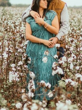 Crinkled Teal Maxi Dress with Ties